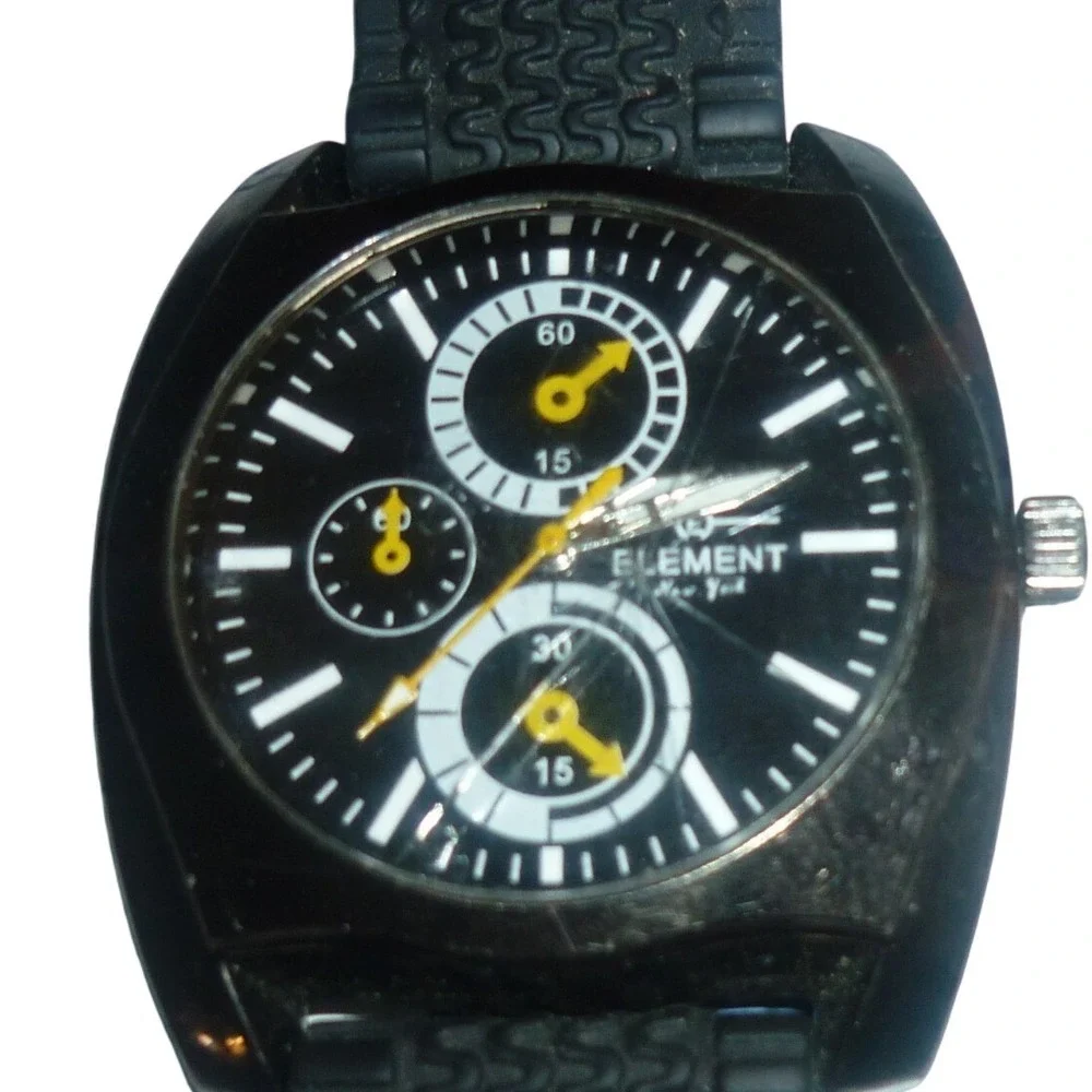 Element New York Watch MRP07232S Mens Black Silicon Band Quartz‎ Faux Chrono
